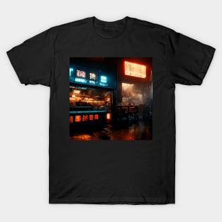 Ramen Food Stalls - Cyberpunk Cityscape T-Shirt